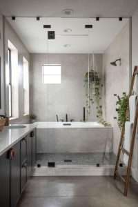 Bathroom with frameless shower glass