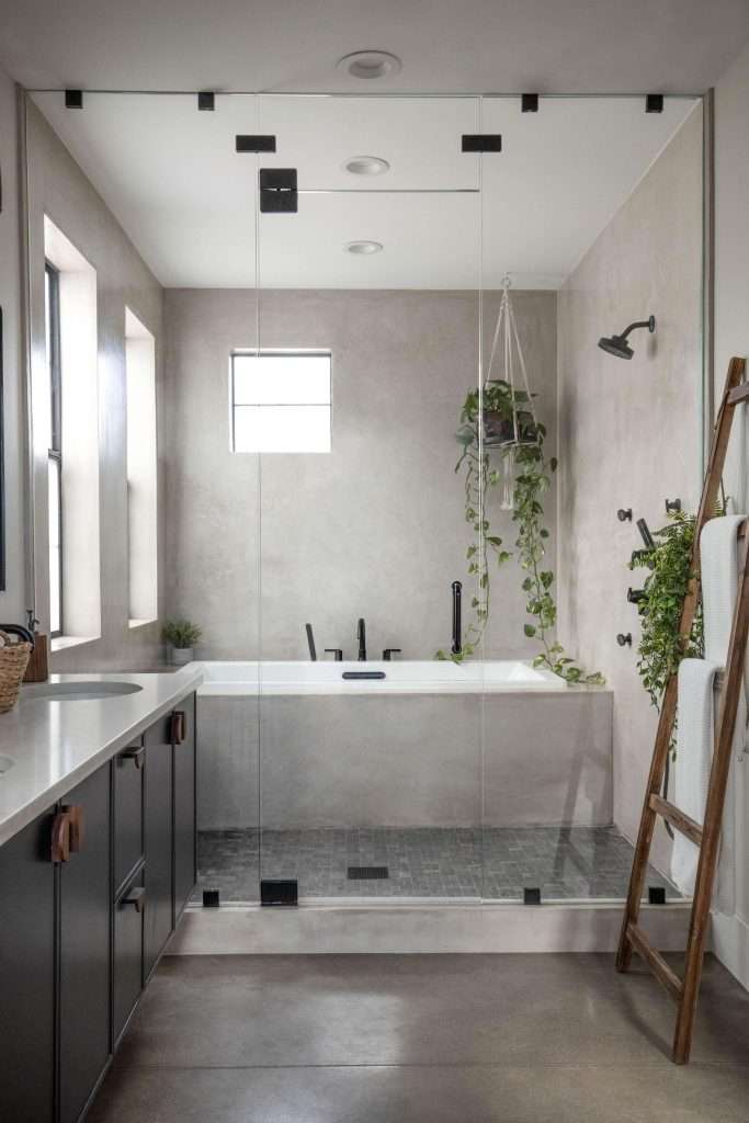 Bathroom with frameless shower glass