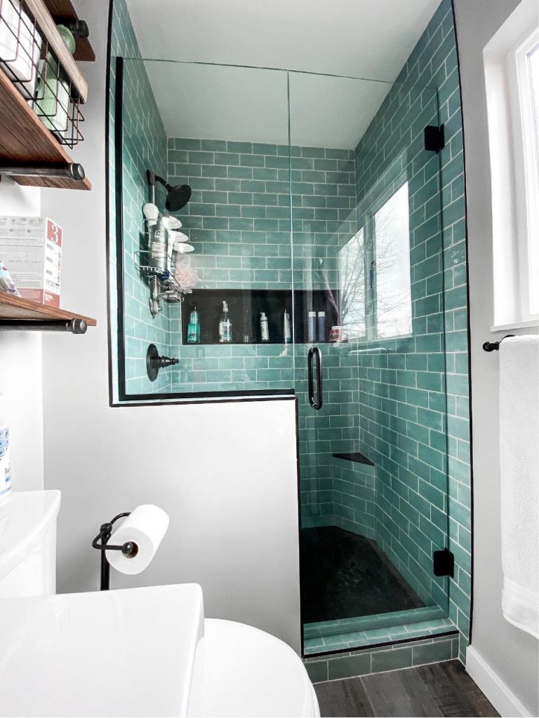 Bathroom with shower with frameless glass