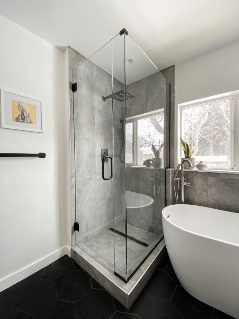Bathroom with shower with frameless glass