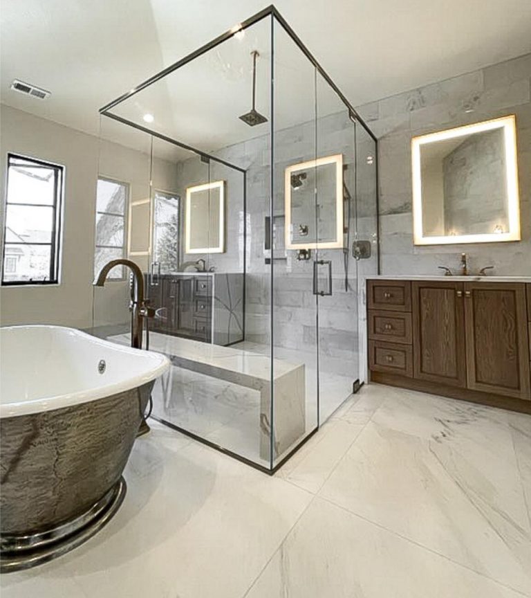 Master Bathroom with high end shower with glass on three sides