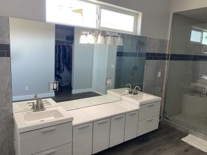 Custom Mirror, Large, Notched, Brushed Nickel, vanity, Drillouts Custom Mirror