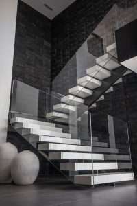 Staircase with custom glass railing