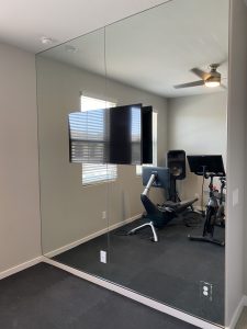 Gym Wall Mirrors, Full Wall, Drillouts, Mirror Plates, TV In Wall Custom Mirror