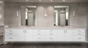 custom double vanity mirrors in a bathroom