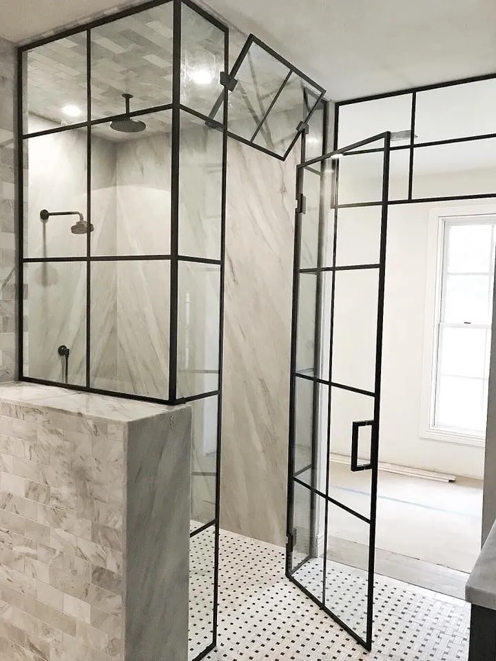transom grid shower layout with vent in bathroom